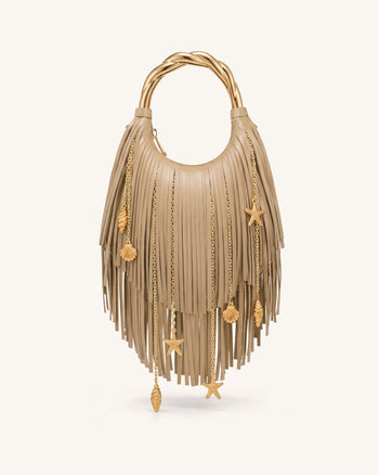 Chloe Handtasche mit Metallhenkel und Fransen - Khaki