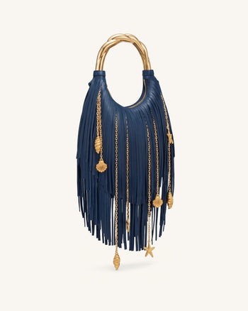 Chloe Handtasche mit Metallhenkel und Fransen - Dunkelblau