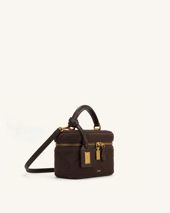Cleo Henkeltasche in Boxform aus Wildlederimitat - Dunkelschokobraun