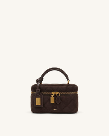 Cleo Henkeltasche in Boxform aus Wildlederimitat - Dunkelschokobraun
