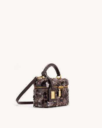 Cleo Henkeltasche in Kastenform mit Metallic-Pailletten - Braun