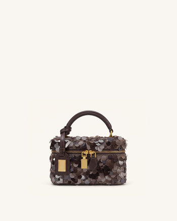 Cleo Henkeltasche in Kastenform mit Metallic-Pailletten - Braun