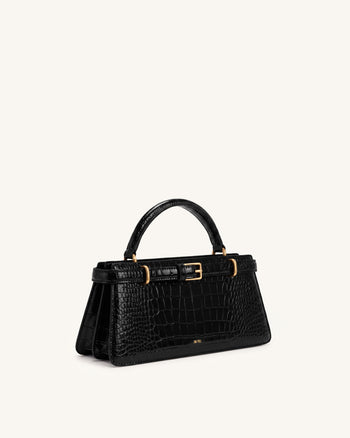 Elena Klassische Henkeltasche - Schwarzes Kroko