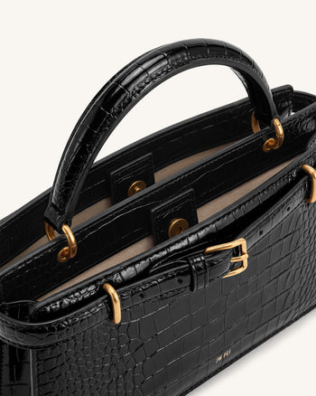 Elena Klassische Henkeltasche - Schwarzes Kroko