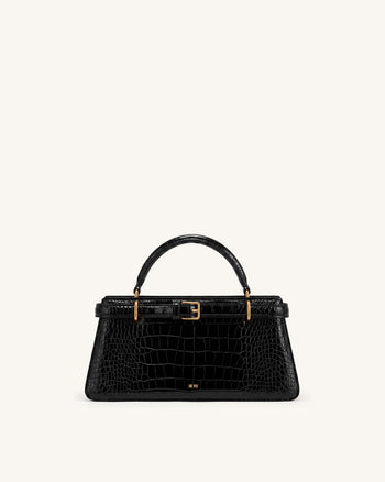 Elena Klassische Henkeltasche - Schwarzes Kroko