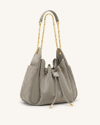 Rowan Gesteppte Ketten-Bucket-Bag aus Kunstwildleder - Grau