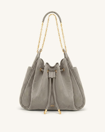 Rowan Gesteppte Ketten-Bucket-Bag aus Kunstwildleder - Grau