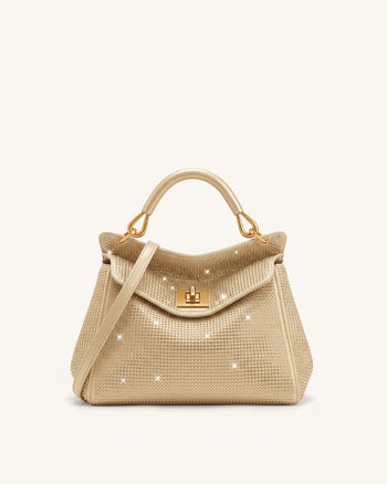 Lucia Klassische Henkeltasche mit Kristallimitat - Champagner