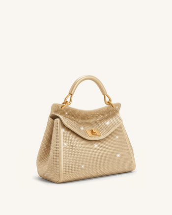 Lucia Klassische Henkeltasche mit Kristallimitat - Champagner