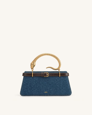 Elena Henkeltasche mit Schlangengriff - Dunkelblauer Denim
