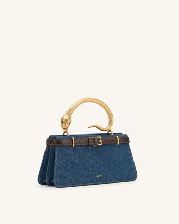 Elena Henkeltasche mit Schlangengriff - Dunkelblauer Denim