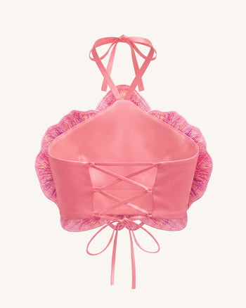 Neckholder-Crop-Top mit 3D-Orchidee - Pink