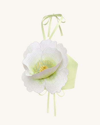 Neckholder-Crop-Top mit 3D-Blüten - Elfenbein