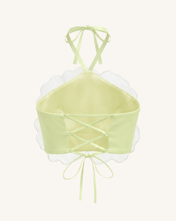 Neckholder-Crop-Top mit 3D-Blüten - Elfenbein