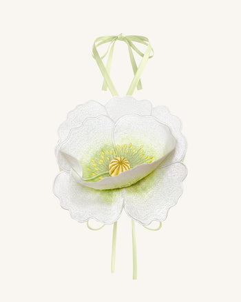 Neckholder-Crop-Top mit 3D-Blüten - Elfenbein