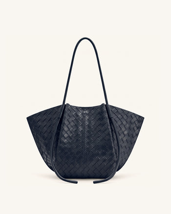 Nala Breite Tote Bag mit Webstruktur - Marineblau