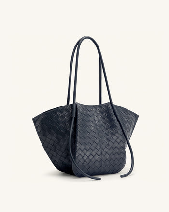 Nala Breite Tote Bag mit Webstruktur - Marineblau