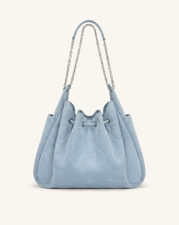 Rowan Gesteppte Ketten-Bucket-Bag aus Kunstwildleder - Blau