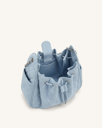Rowan Gesteppte Ketten-Bucket-Bag aus Kunstwildleder - Blau