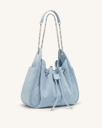 Rowan Gesteppte Ketten-Bucket-Bag aus Kunstwildleder - Blau