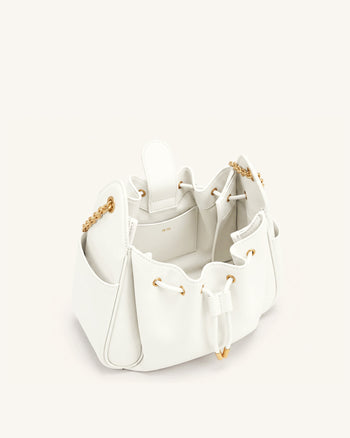 Rowan Raffierte Kordelzug-Ketten-Bucket-Bag - Elfenbein
