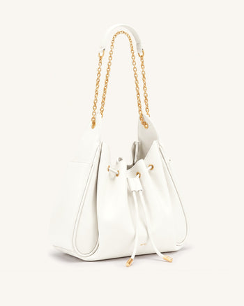 Rowan Raffierte Kordelzug-Ketten-Bucket-Bag - Elfenbein