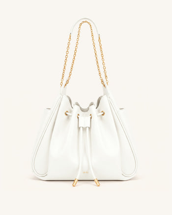 Rowan Raffierte Kordelzug-Ketten-Bucket-Bag - Elfenbein