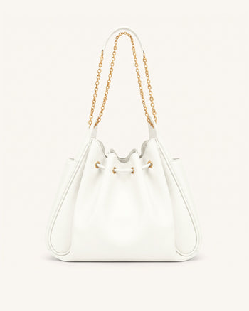 Rowan Raffierte Kordelzug-Ketten-Bucket-Bag - Elfenbein