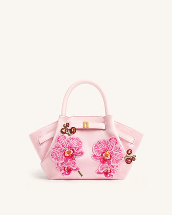 Hana Mini Tote Bag mit Phalaenopsis-Orchideen-Stickerei - Pink