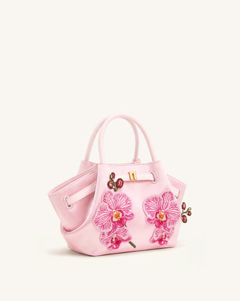 Hana Mini Tote Bag mit Phalaenopsis-Orchideen-Stickerei - Pink