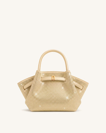 Hana Mini-Tote-Bag mit Kunstkristallen - Champagner