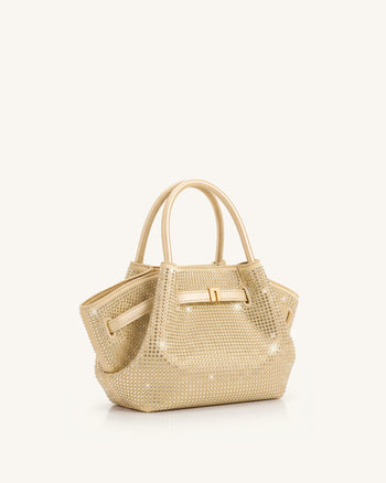 Hana Mini-Tote-Bag mit Kunstkristallen - Champagner