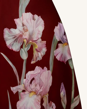 Trägerloses A-Linien-Kleid mit Iris-Blumenprint - Burgunderrot