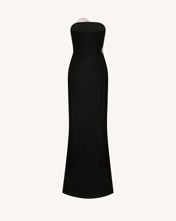 Iris Trägerloses Maxikleid mit Blumenapplikationen - Schwarz