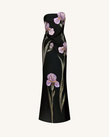 Iris Trägerloses Maxikleid mit Blumenapplikationen - Schwarz