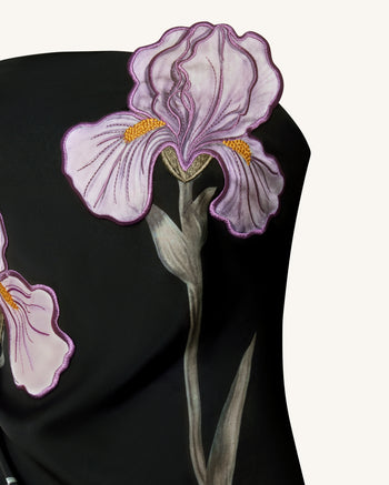 Iris Trägerloses Maxikleid mit Blumenapplikationen - Schwarz