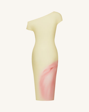 Asymmetrisches One-Shoulder-Midikleid mit Aquarell-Blumenmuster - Gelb