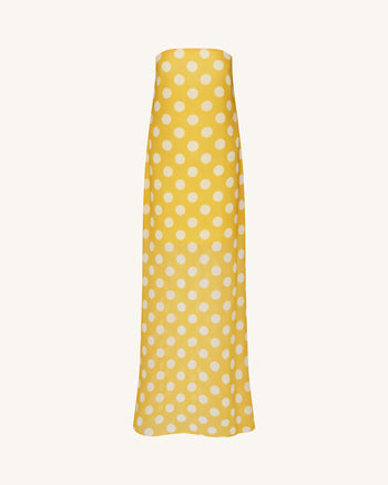 Trägerloses Maxikleid mit Polka-Dots - Gelb