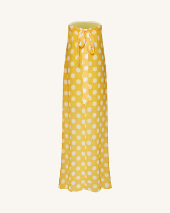 Trägerloses Maxikleid mit Polka-Dots - Gelb