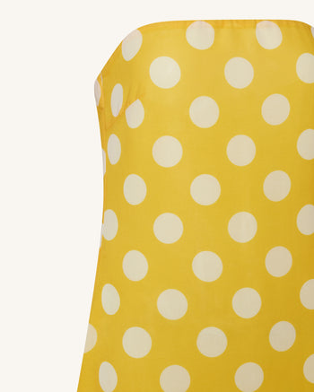 Trägerloses Maxikleid mit Polka-Dots - Gelb