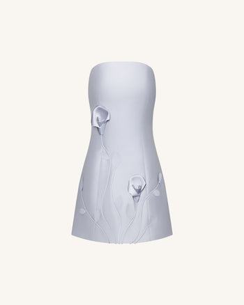 3D-Rankenblumen Trägerloses Minikleid - Blau