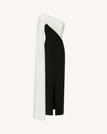 Drapiertes One-Shoulder-Maxikleid - Schwarz-Weiß