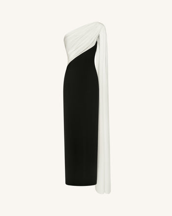 Drapiertes One-Shoulder-Maxikleid - Schwarz-Weiß