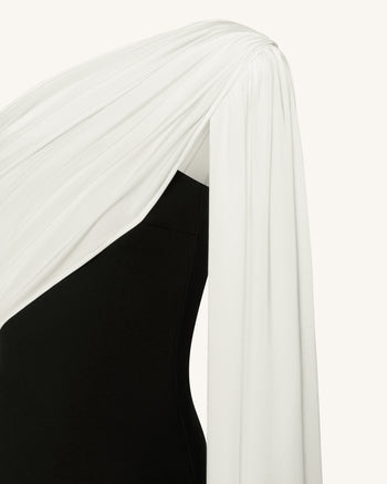 Drapiertes One-Shoulder-Maxikleid - Schwarz-Weiß