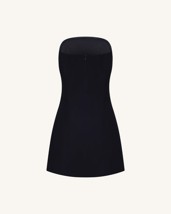 Trägerloses Kleid mit Blumen-Applikationen - Schwarz