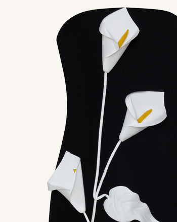 Trägerloses Kleid mit Blumen-Applikationen - Schwarz