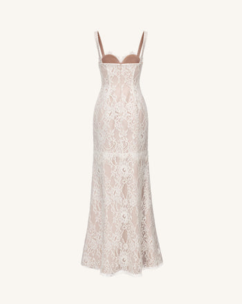 Maxikleid aus Spitze mit Schlitz - Weiß