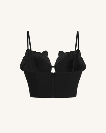 Korsett-Bustier-Top mit Orchideen-Stickerei-Applikation - Schwarz