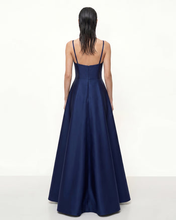 Iris Besticktes A-Linien-Maxikleid – Marineblau
