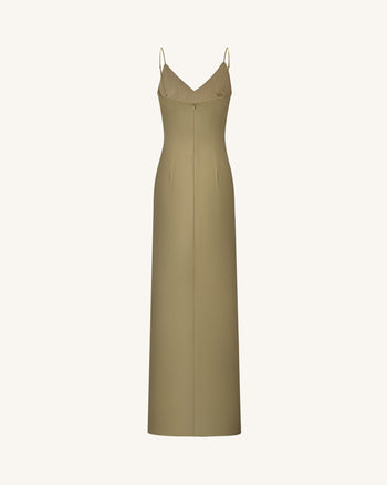 Satin-Slip-Kleid mit Iris-Motiv - Olivgrün